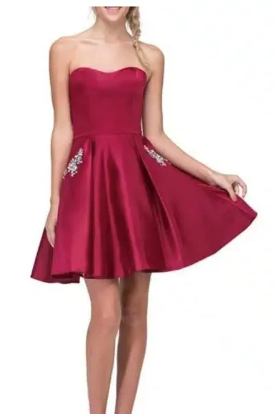 celebrities wearing burgundy dresses Burgundy Satin Long Prom Dress, Beautiful A-Line Short Sleeve Evening main image 0